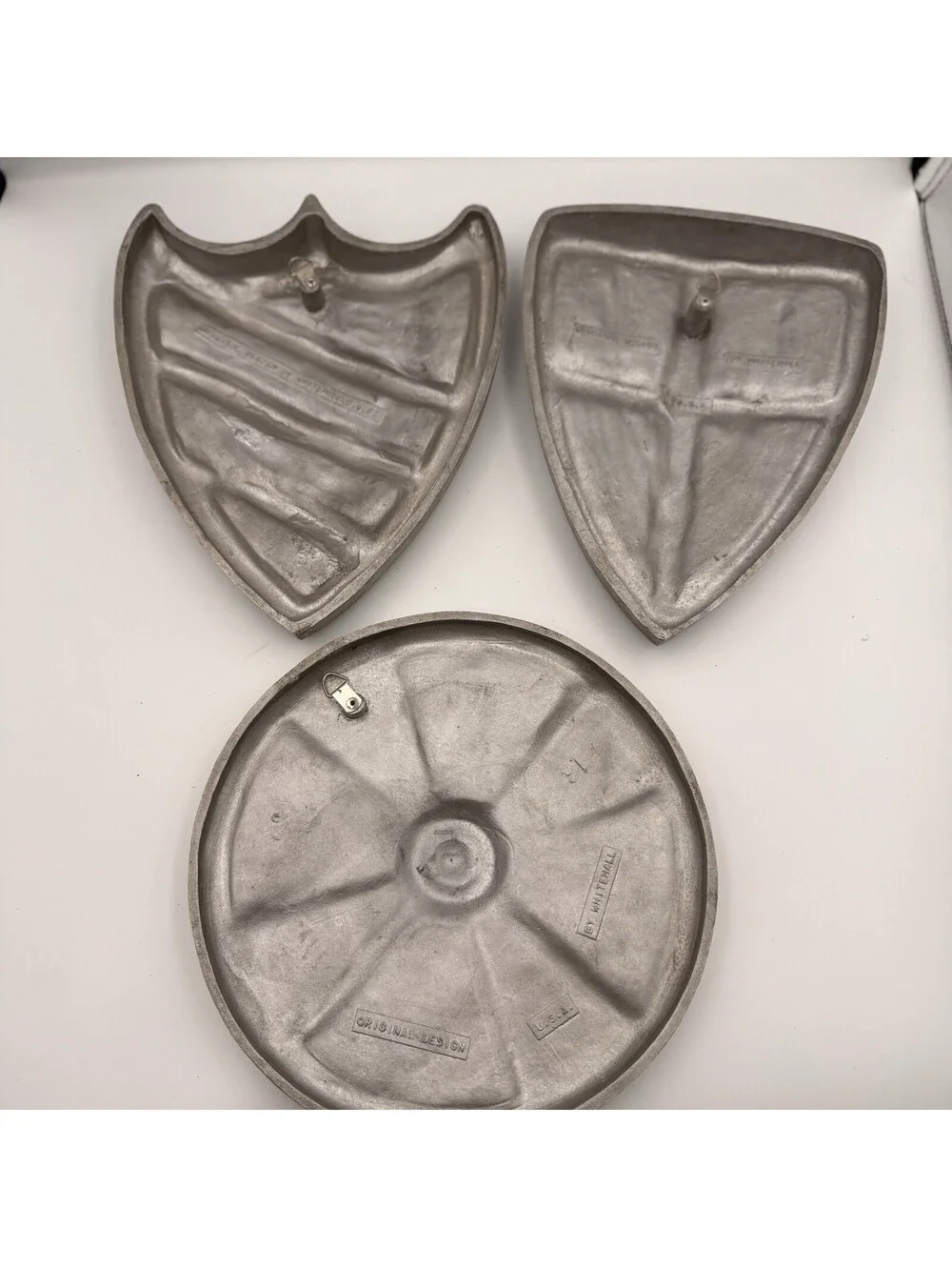 Vintage Whitehall Cast Aluminum Mid-evil Shield Plaque Wall Hanging Art Set of 3